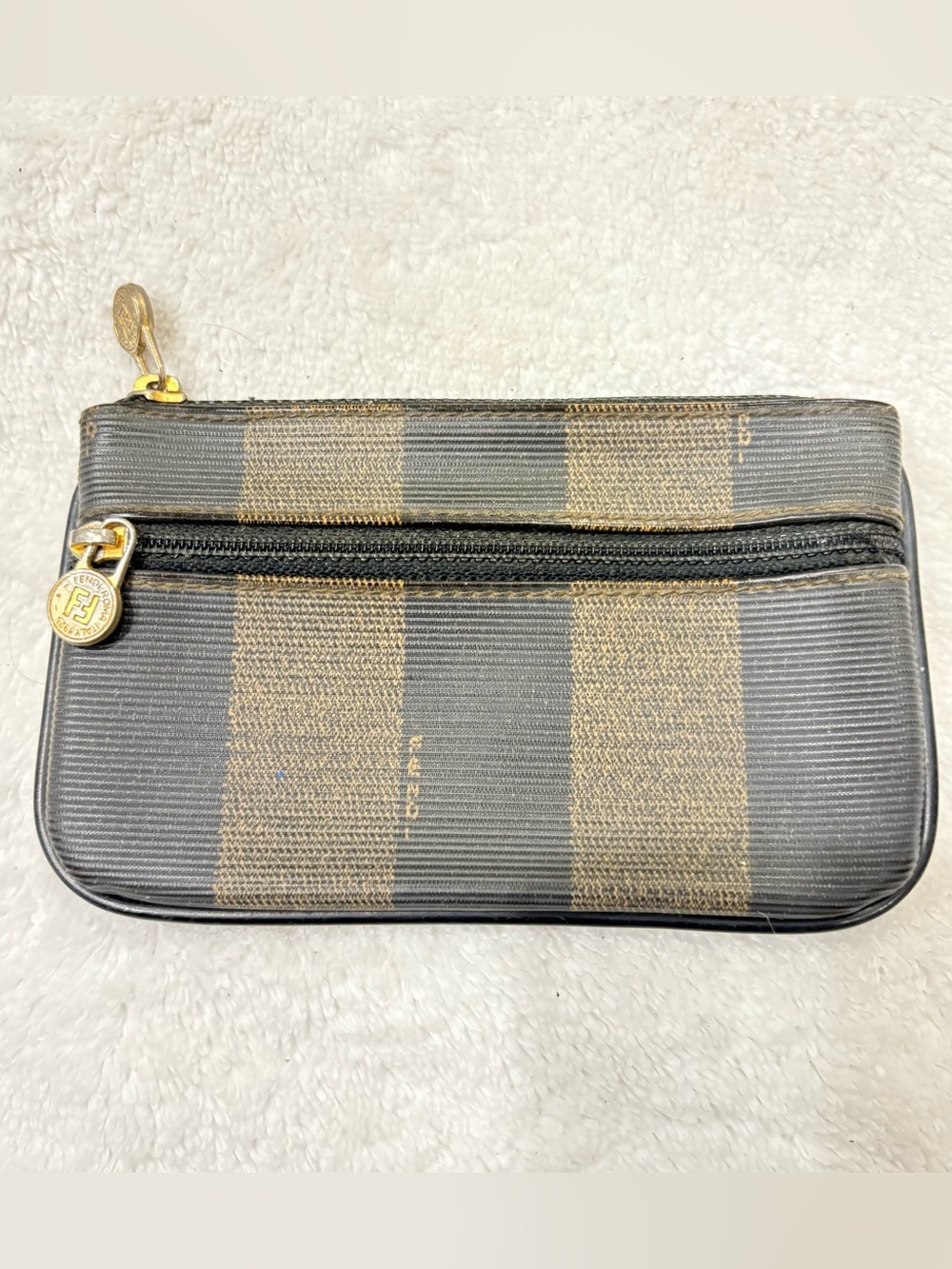 Fendi Striped Pequin Small Double Zip Pouch